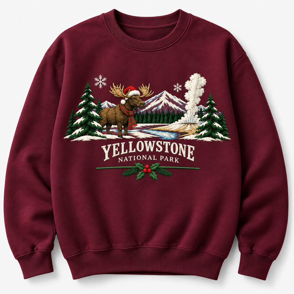 Yellowstone National Park Embroidered Christmas NP Sweatshirt