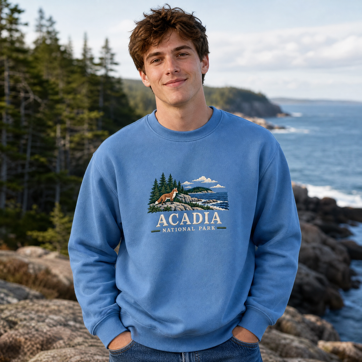 Acadia National Park Embroidered Sweatshirt - worn