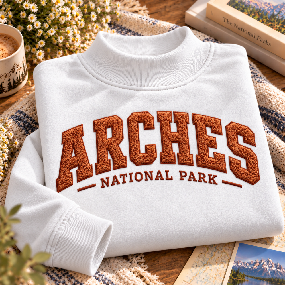 Arches National Park Embroidered Mock Neck Sweatshirt
