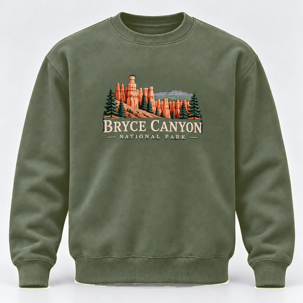 Bryce Canyon National Park Embroidered Sweatshirt - Military Green
