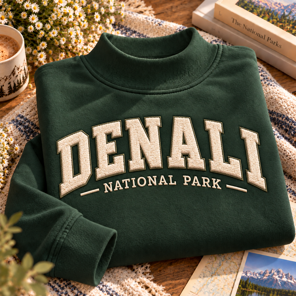 Denali National Park Embroidered Mock Neck Sweatshirt