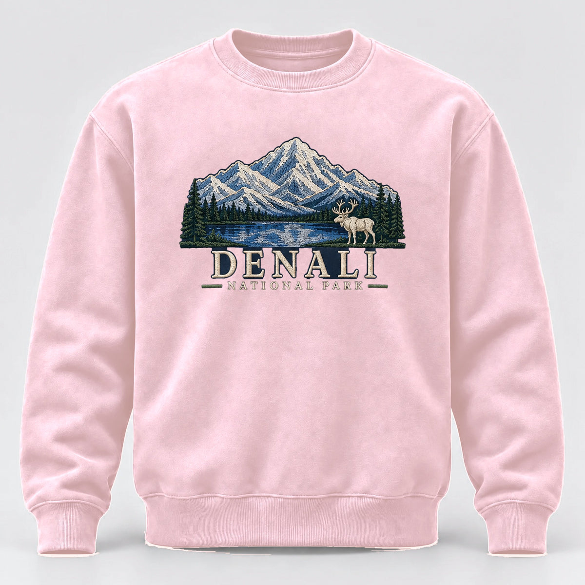 Denali National Park Embroidered Sweatshirt - Light Pink