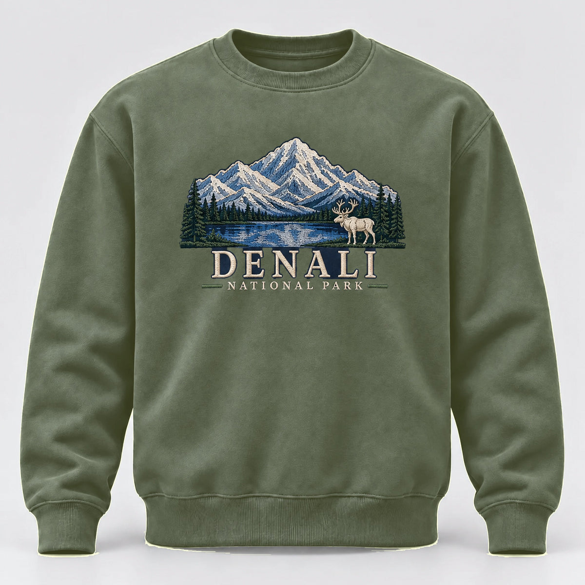 Denali National Park Embroidered Sweatshirt - Military Green