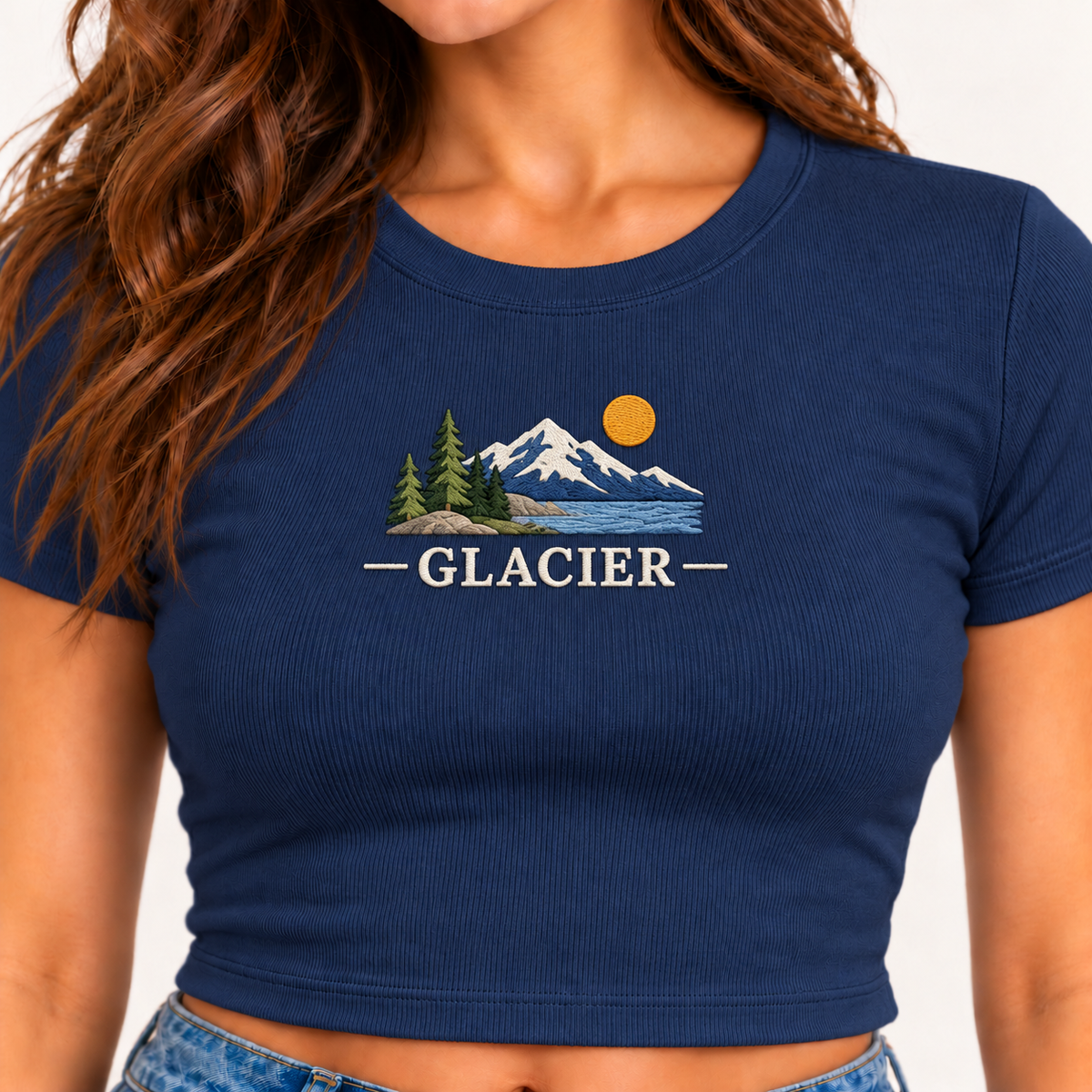 Glacier National Park Cropped Baby Tee - Navy - photo 2
