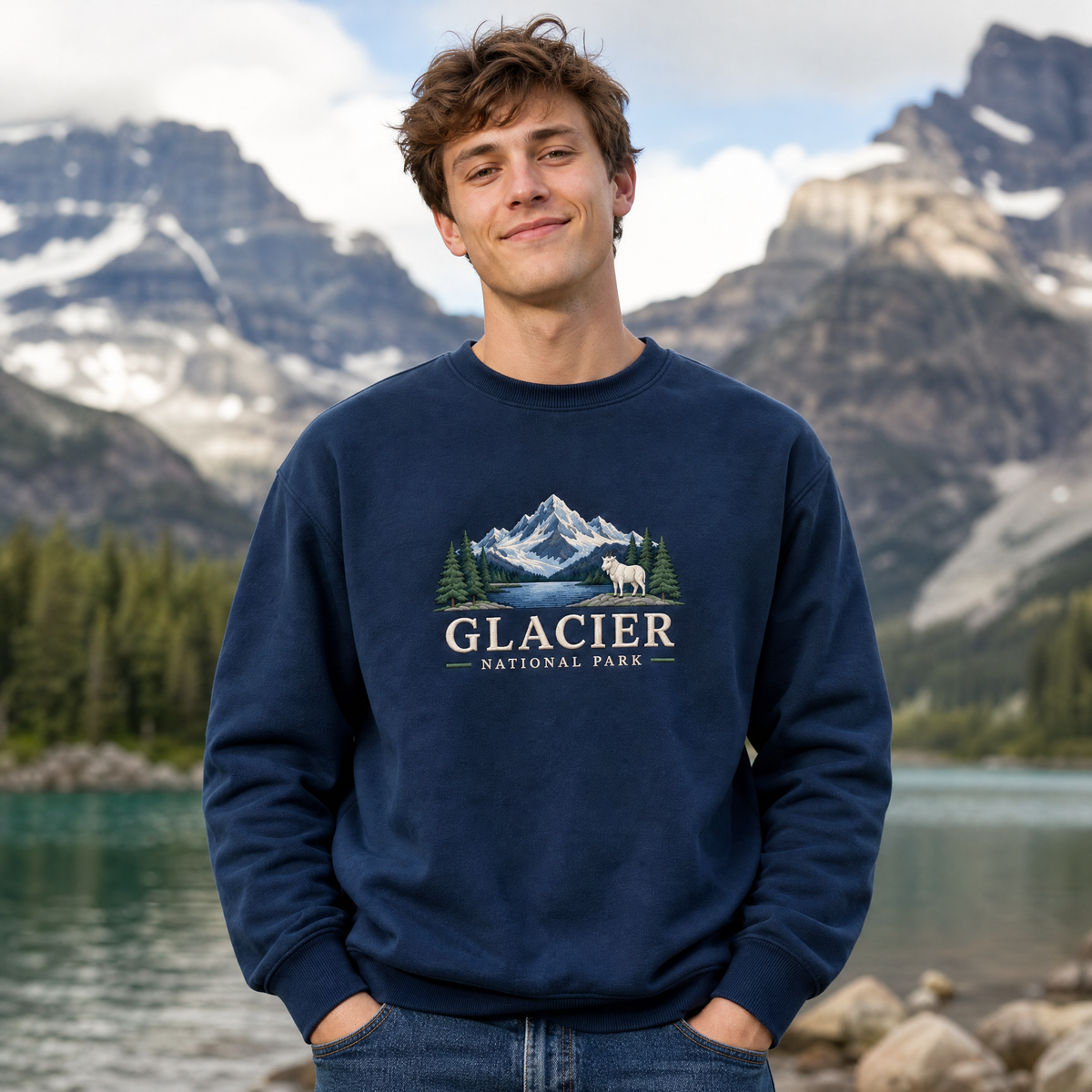 Glacier National Park Embroidered Sweatshirt - worn
