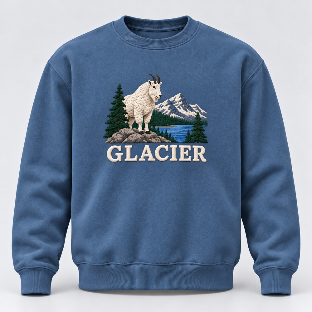 Glacier National Park Embroidered Mountain Goat Sweatshirt