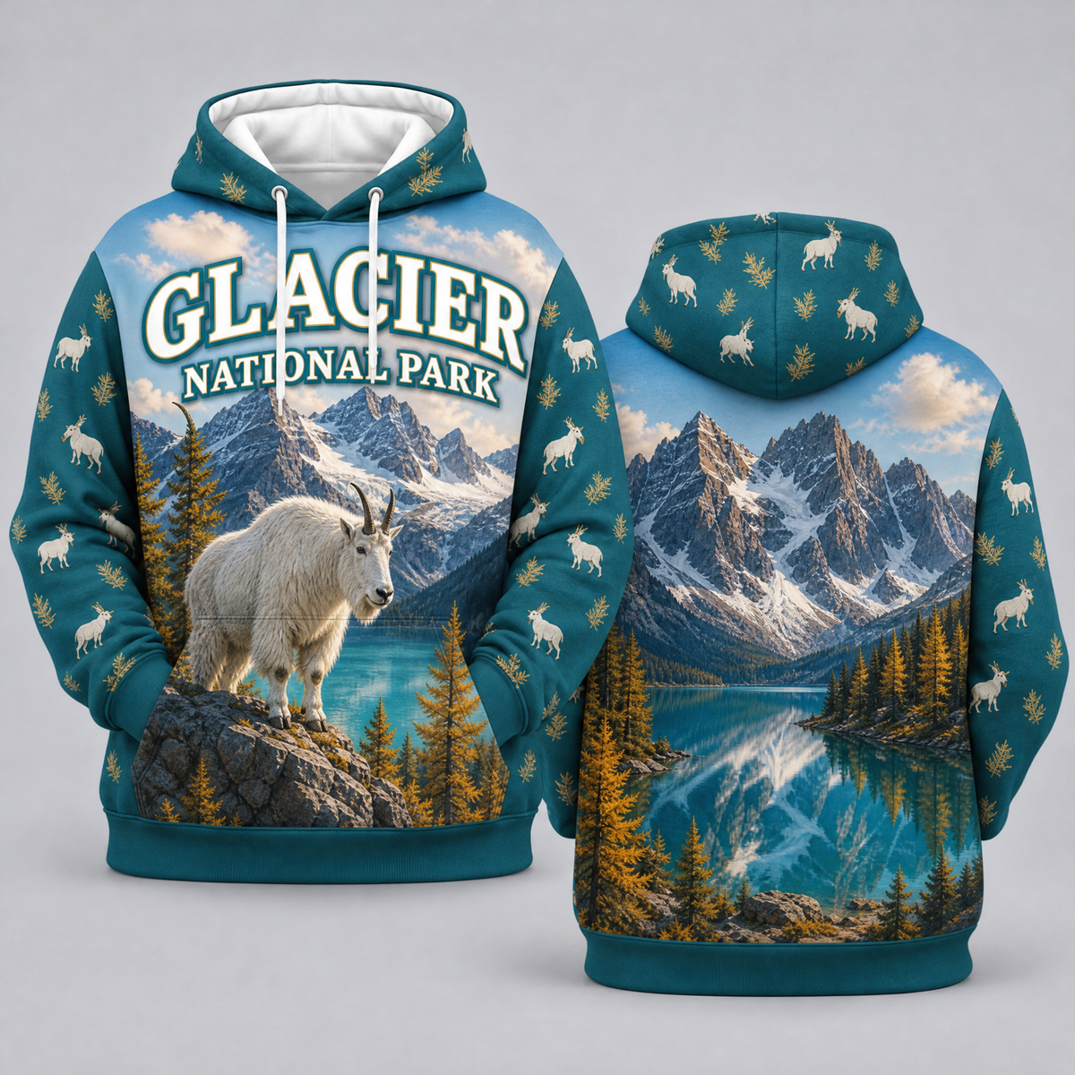 Glacier National Park Golden Larch Mountain Goat Hoodie