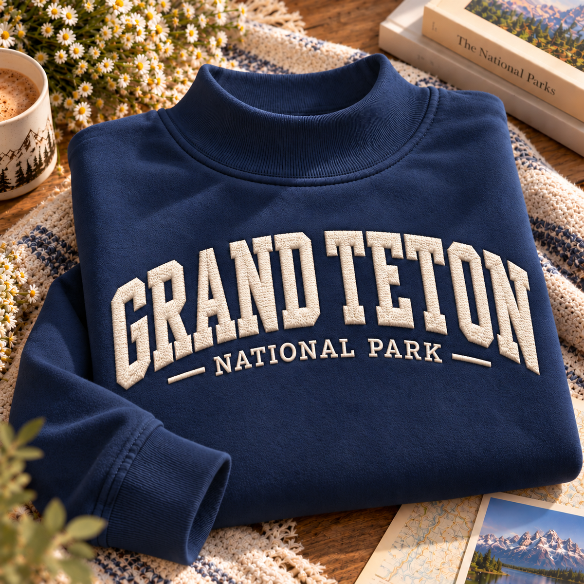 Grand Teton National Park Embroidered Mock Neck Sweatshirt