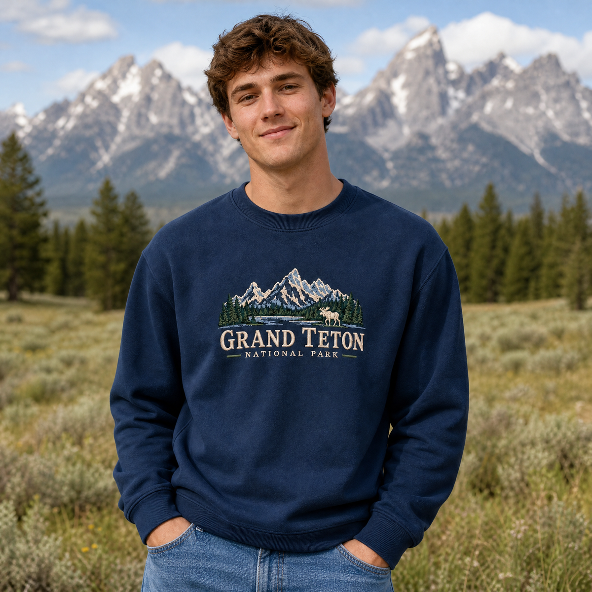 Grand Teton National Park Embroidered Sweatshirt - worn