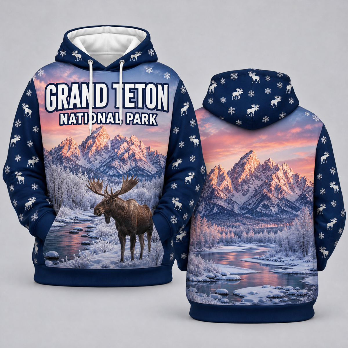 Grand Teton National Park Winter Moose Hoodie