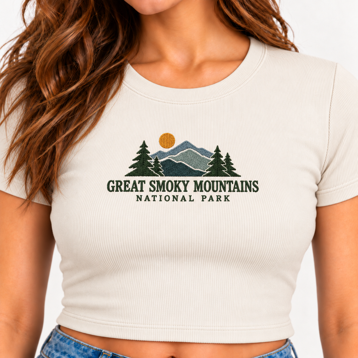 Great Smoky Mountains National Park Cropped Baby Tee - Natural - photo 2