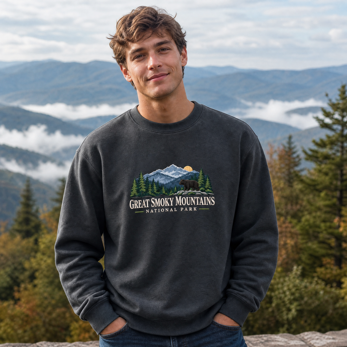 Great Smoky Mountains National Park Embroidered Sweatshirt - worn