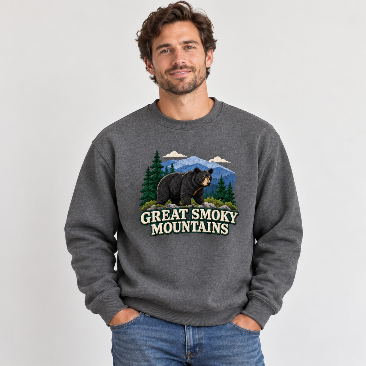 Great Smoky Mountains National Park Embroidered Black Bear Sweatshirt - photo 1