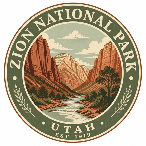 Zion National Park badge design close-up