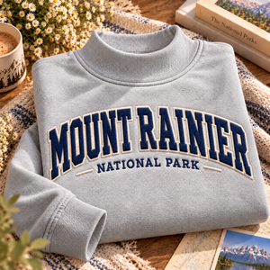 Mount Rainier National Park Embroidered Mock Neck Sweatshirt