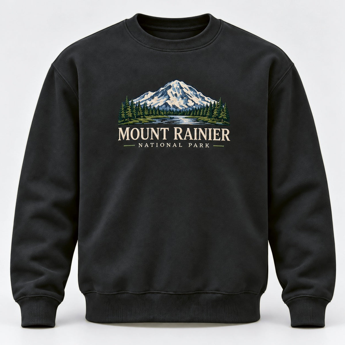 Mount Rainier National Park Embroidered Sweatshirt - Black