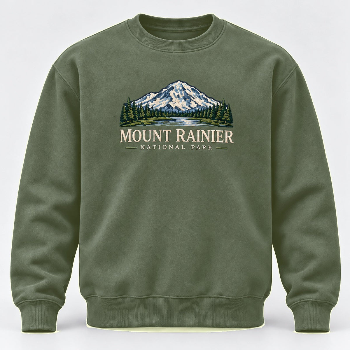 Mount Rainier National Park Embroidered Sweatshirt - Military Green