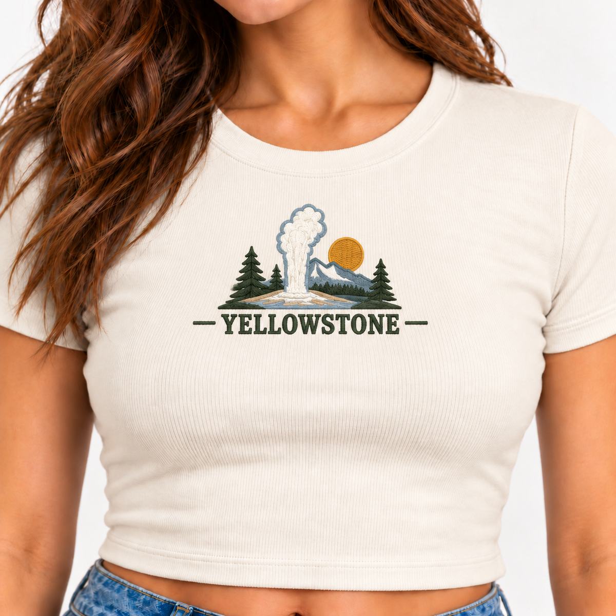 Yellowstone National Park Cropped Baby Tee - Natural - photo 2