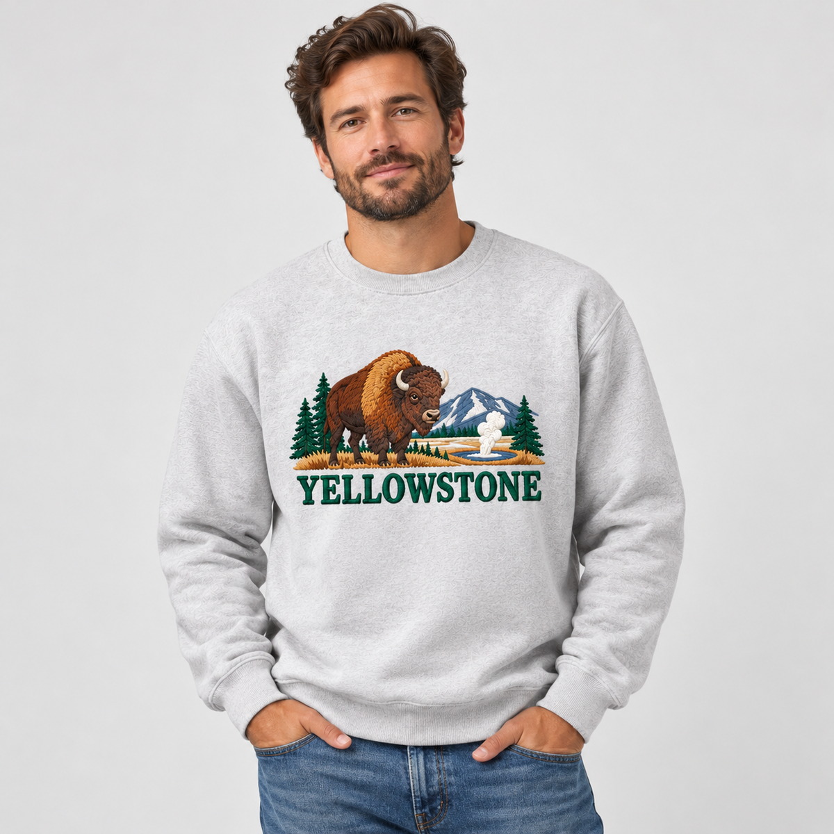 Yellowstone National Park Embroidered Bison Sweatshirt - photo 1