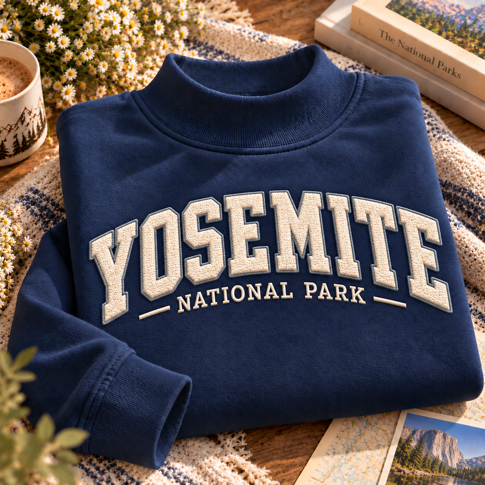 Yosemite National Park Embroidered Mock Neck Sweatshirt