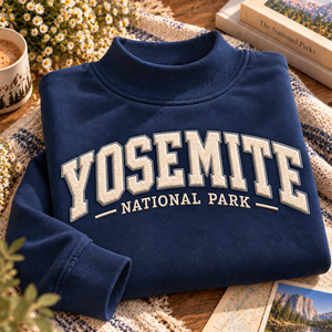 Yosemite National Park Embroidered Mock Neck Sweatshirt