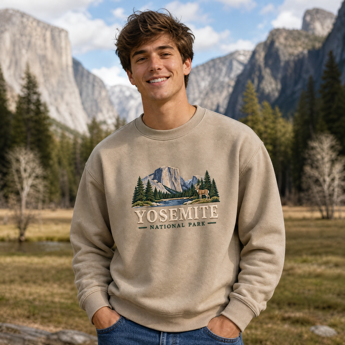 Yosemite National Park Embroidered Sweatshirt - worn