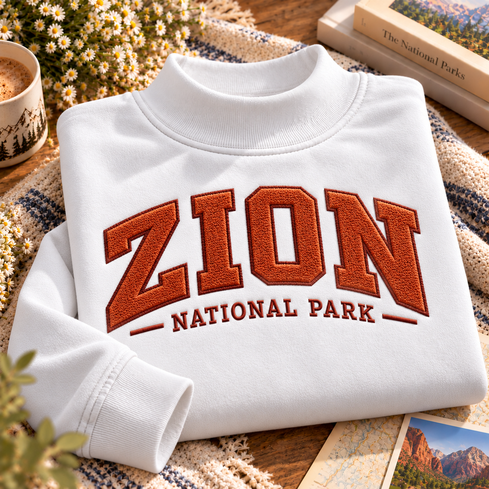 Zion National Park Embroidered Mock Neck Sweatshirt