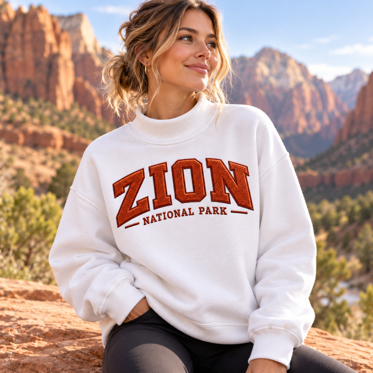 Zion National Park Embroidered Mock Neck Sweatshirt - photo 2