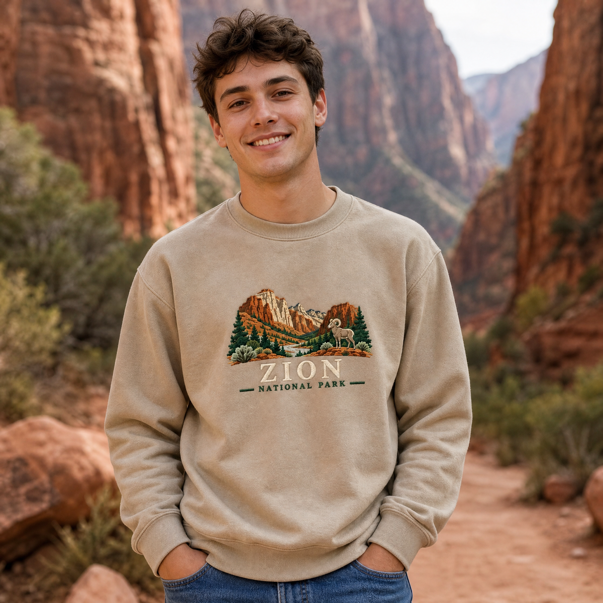 Zion National Park Embroidered Sweatshirt - worn