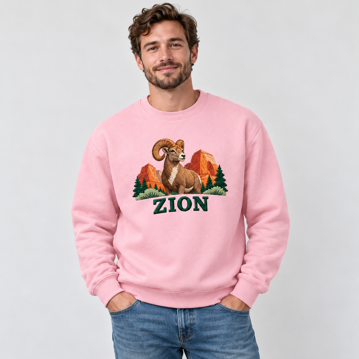 Zion National Park Embroidered Bighorn Sheep Sweatshirt - photo 1